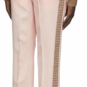 Burberry Men's Light Pink Pants with Plaid Accent